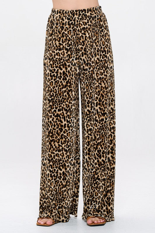 RENEE C. Leopard Plisse Lined Straight Pants