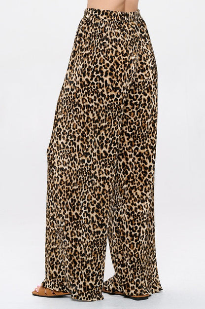 RENEE C. Leopard Plisse Lined Straight Pants