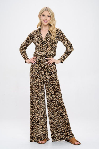 RENEE C. Leopard Plisse Lined Straight Pants