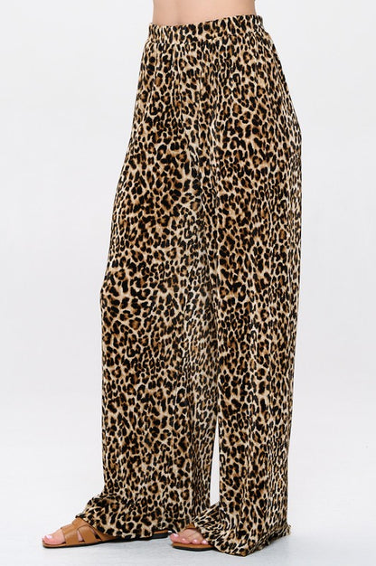 RENEE C. Leopard Plisse Lined Straight Pants