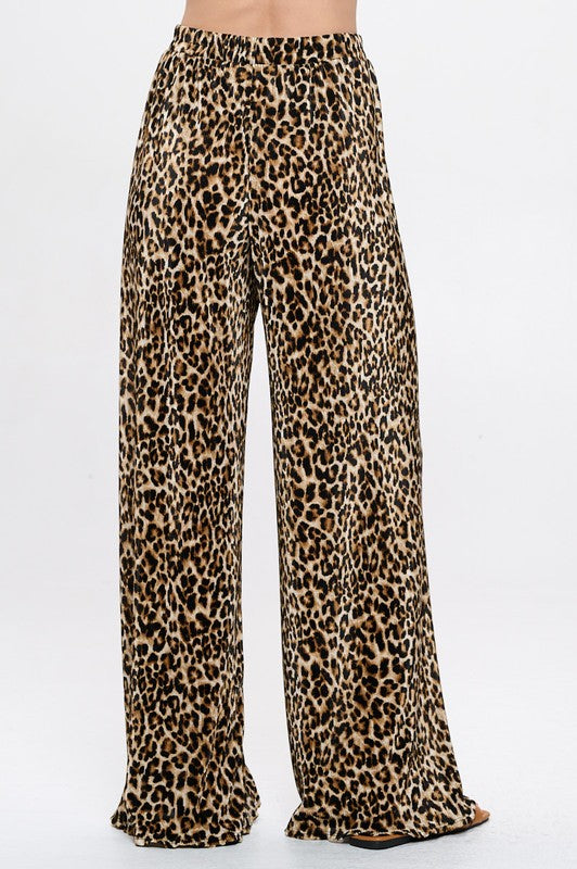 RENEE C. Leopard Plisse Lined Straight Pants