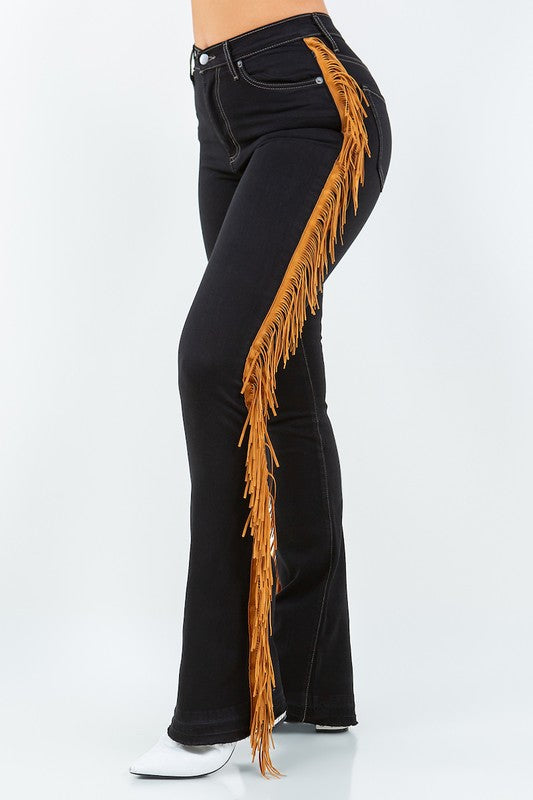 Fringe Boot Cut Jean In Black