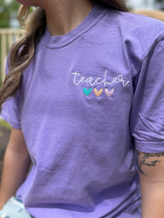 ASK APPAREL "Teacher" Embroidered Tee