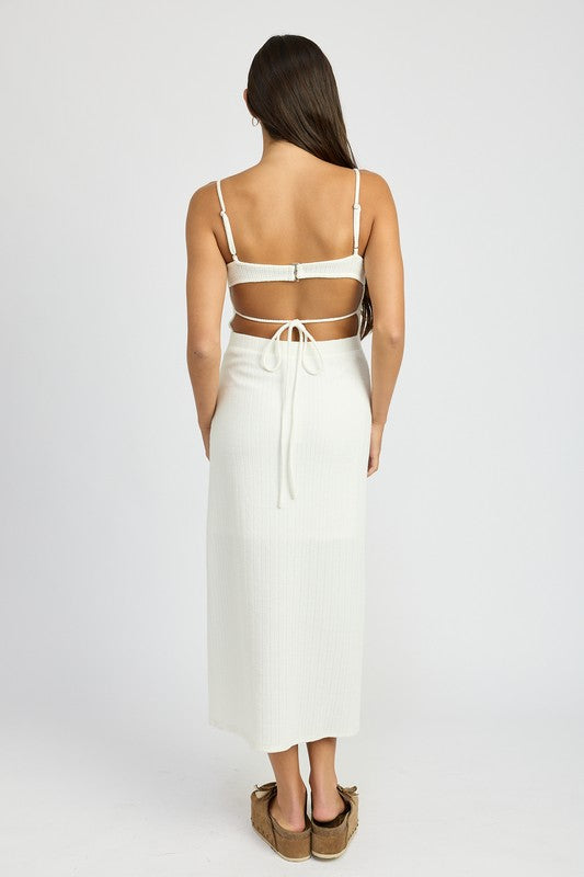 EMORY PARK White Waffle Knit Back Cutout Dress