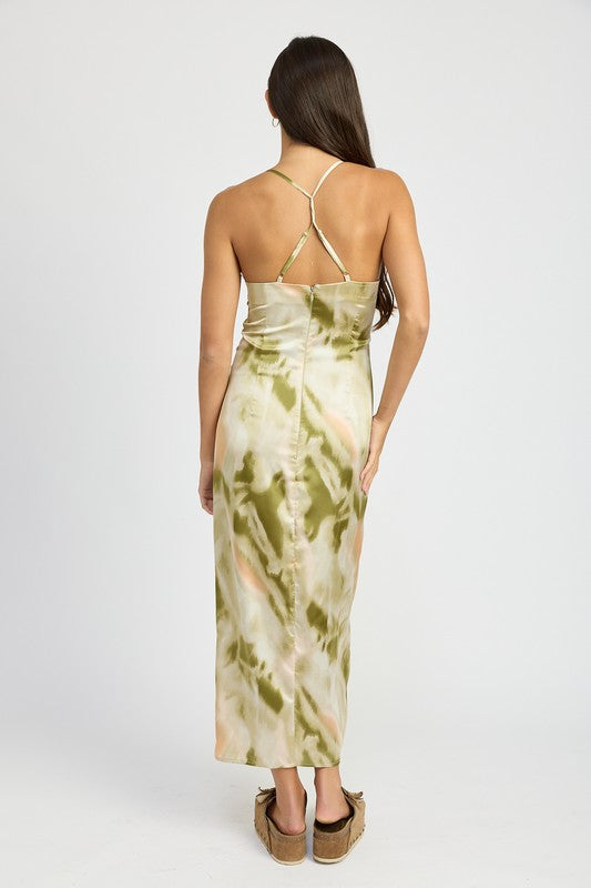 EMORY PARK Scoop Neck Printed Midi Dress with Split & Open Back