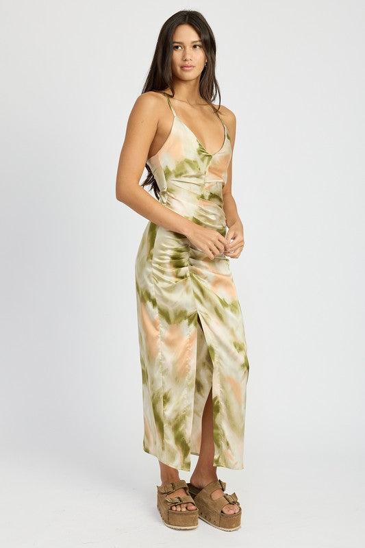 EMORY PARK Scoop Neck Printed Midi Dress with Split & Open Back