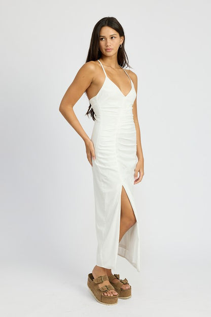 EMORY PARK Romantic Ruched Split Satin Cocktail Dress with Sweetheart Neckline