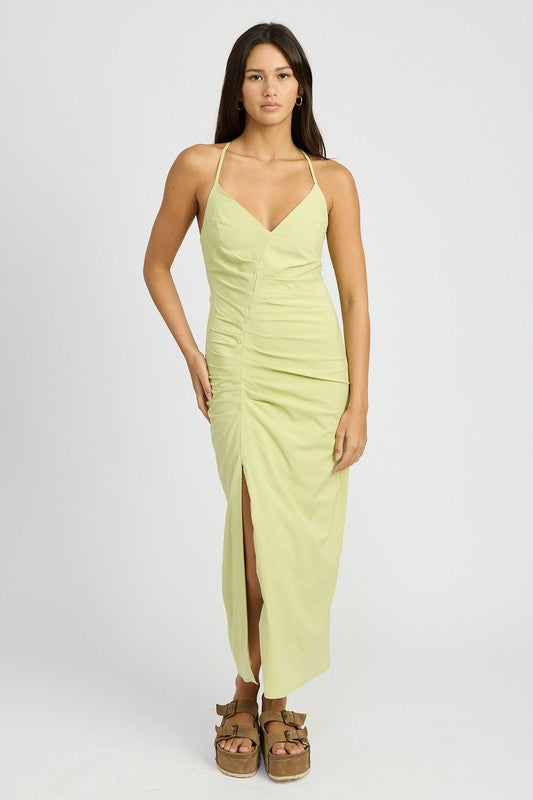 EMORY PARK Romantic Ruched Split Satin Cocktail Dress with Sweetheart Neckline