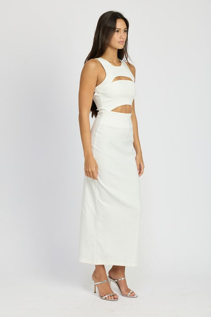 EMORY PARK Cream Cutout Midi Sleeveless Dress