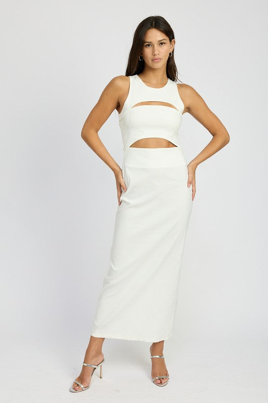 EMORY PARK Cream Cutout Midi Sleeveless Dress