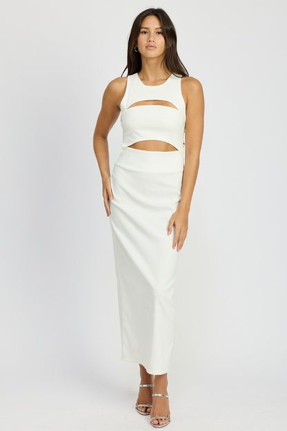 EMORY PARK Cream Cutout Midi Sleeveless Dress