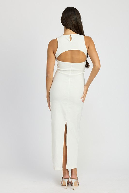 EMORY PARK Cream Cutout Midi Sleeveless Dress