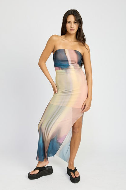 EMORY PARK Shirred Tube Maxi Dress with Side Split