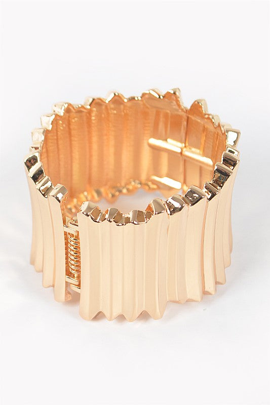 LA JEWELRY Gold Textured Iconic Hinged Bangle Bracelet