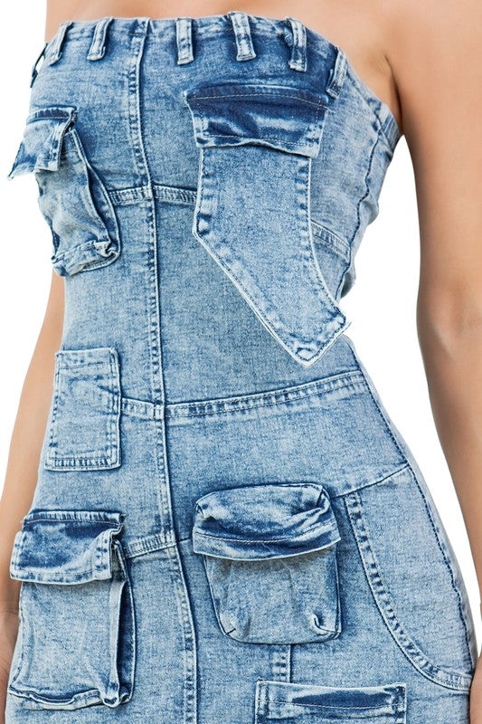 BY CLAUDE Mini Strapless Denim Dress