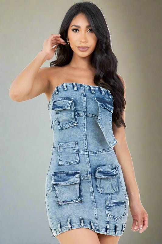 BY CLAUDE Mini Strapless Denim Dress