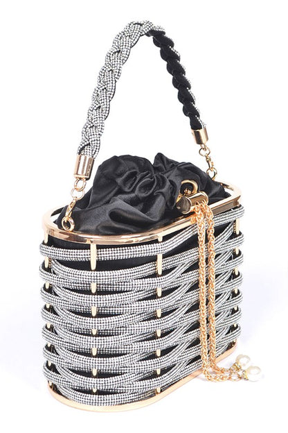 LA JEWELRY Weaved Rhinestone Basket Box Clutch