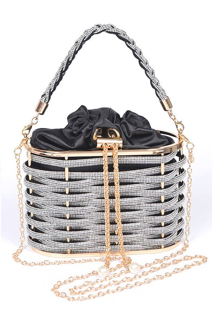 LA JEWELRY Weaved Rhinestone Basket Box Clutch