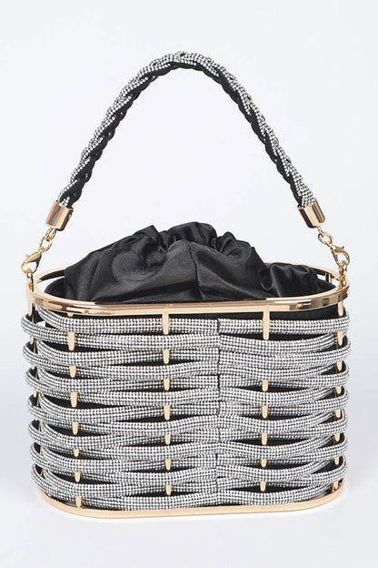 LA JEWELRY Weaved Rhinestone Basket Box Clutch