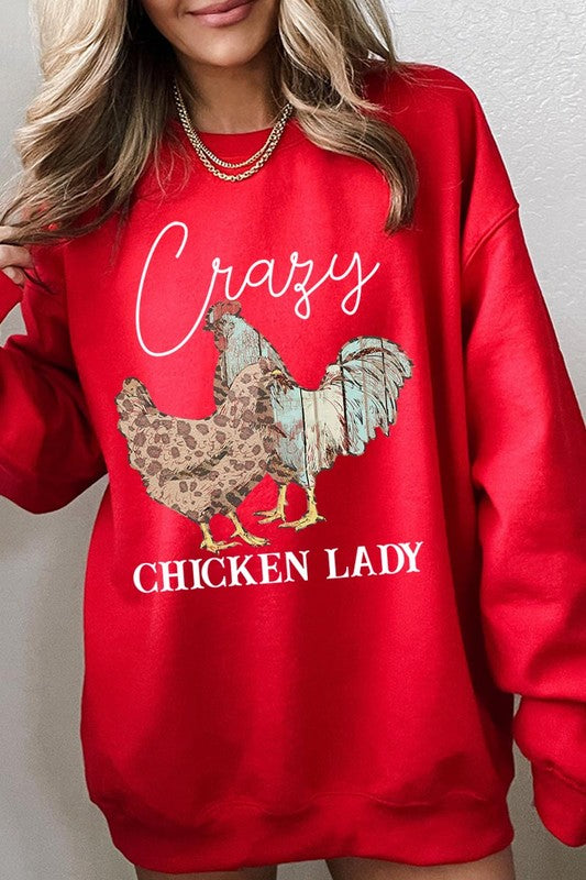 COLOR BEAR "Crazy Chicken Lady" Graphic Fleece Sweatshirts