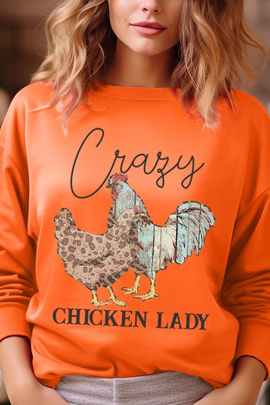 COLOR BEAR "Crazy Chicken Lady" Graphic Fleece Sweatshirts