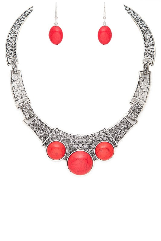 Compressed Stone Western Collar Necklace Set