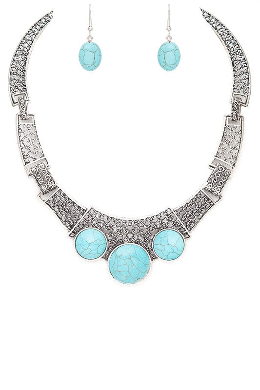 Compressed Stone Western Collar Necklace Set