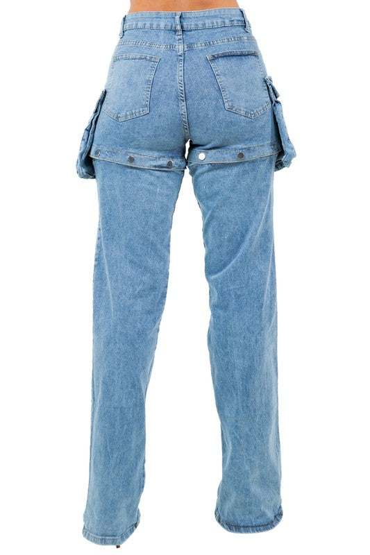 BY CLAUDE Women Blue Cargo Denim Jean Pants