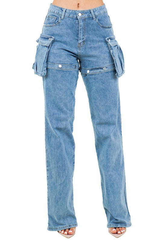 BY CLAUDE Women Blue Cargo Denim Jean Pants