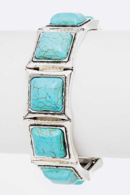 LA JEWELRY Stretch Square Stone Bracelet