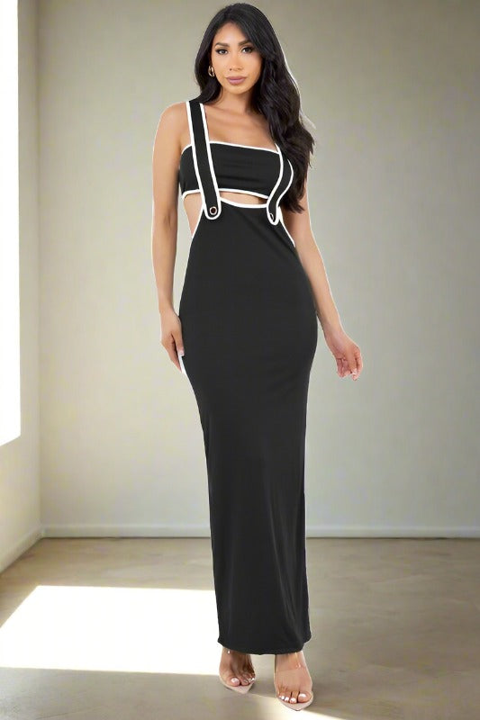 BY CLAUDE Black 2 Piece Casual Maxi Dress with Bralette Top Set