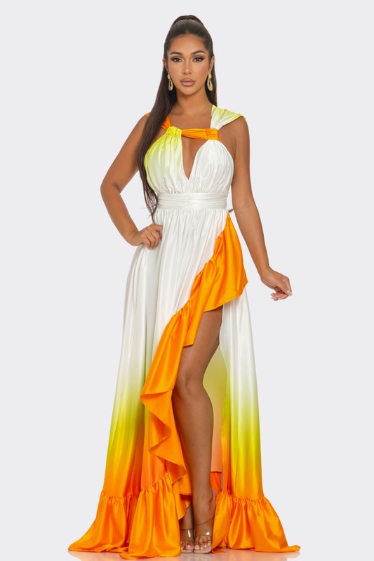 ATHINA Sunset Radiance Asymmetrical Red Carpet Satin Dress