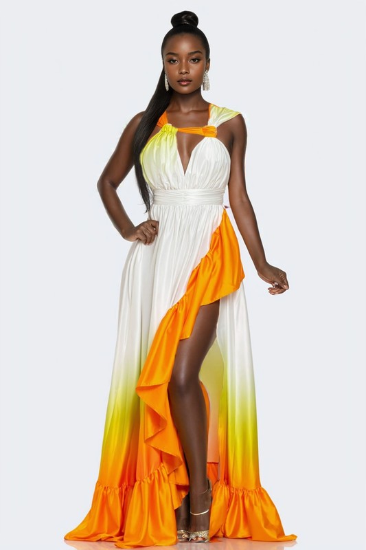 ATHINA Sunset Radiance Asymmetrical Red Carpet Satin Dress