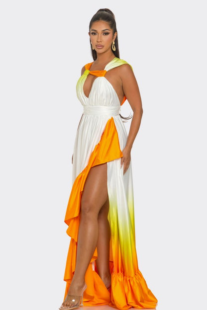 ATHINA Sunset Radiance Asymmetrical Red Carpet Satin Dress