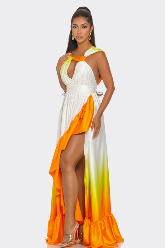 ATHINA Sunset Radiance Asymmetrical Red Carpet Satin Dress