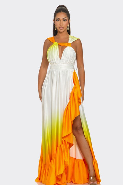 ATHINA Sunset Radiance Asymmetrical Red Carpet Satin Dress