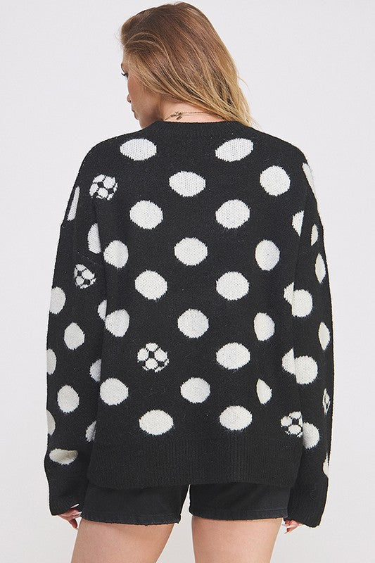 JADE by JANE Women's Plus-size Polkadot & Soccer Ball Long Sleeves Sweater