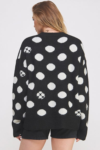 JADE by JANE Women's Plus-size Polkadot & Soccer Ball Long Sleeves Sweater