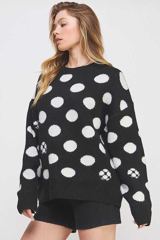 JADE by JANE Women's Plus-size Polkadot & Soccer Ball Long Sleeves Sweater