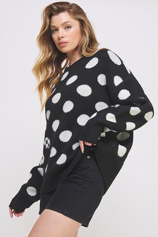 JADE by JANE Women's Polka Dot & Soccer Ball Knit Sweater