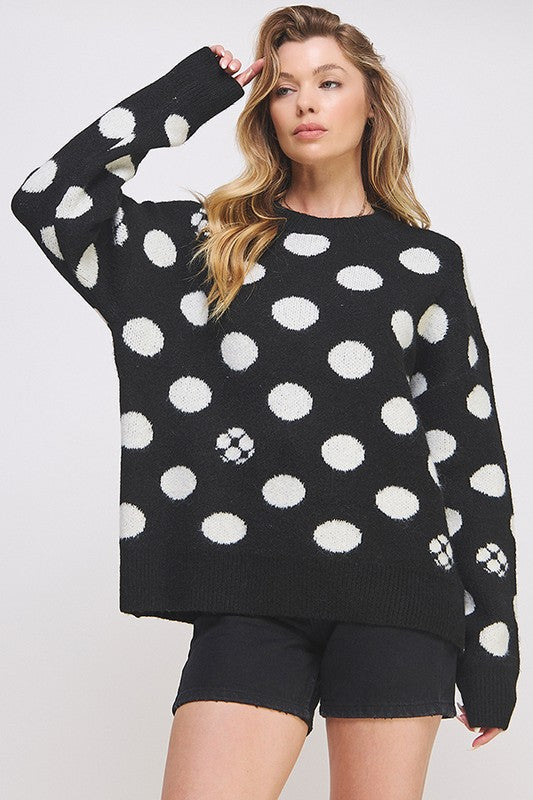 JADE by JANE Women's Plus-size Polkadot & Soccer Ball Long Sleeves Sweater