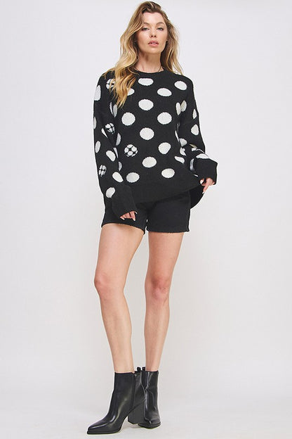 JADE by JANE Women's Plus-size Polkadot & Soccer Ball Long Sleeves Sweater