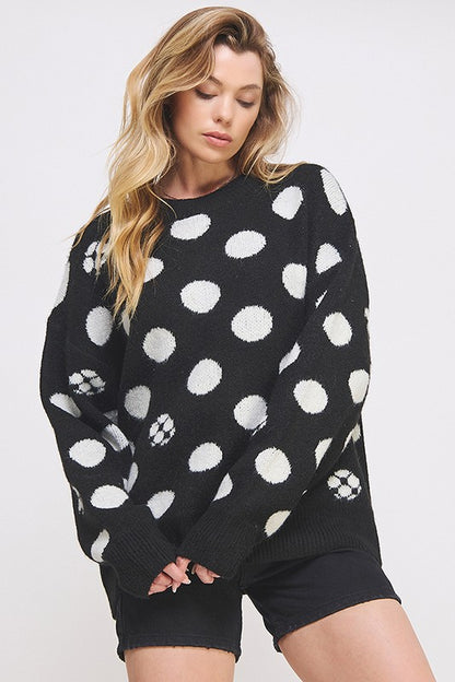 JADE by JANE Women's Plus-size Polkadot & Soccer Ball Long Sleeves Sweater