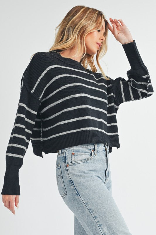 AEMI & Co. Striped Knit Marcella Sweater with Dropped Shoulders