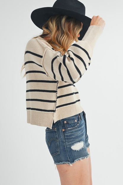 AEMI & Co. Striped Knit Marcella Sweater with Dropped Shoulders