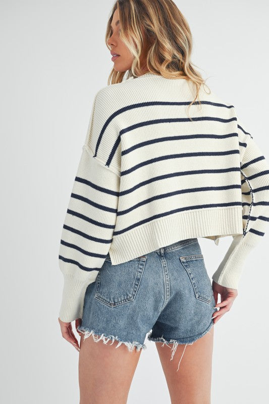 AEMI & Co. Striped Knit Marcella Sweater with Dropped Shoulders