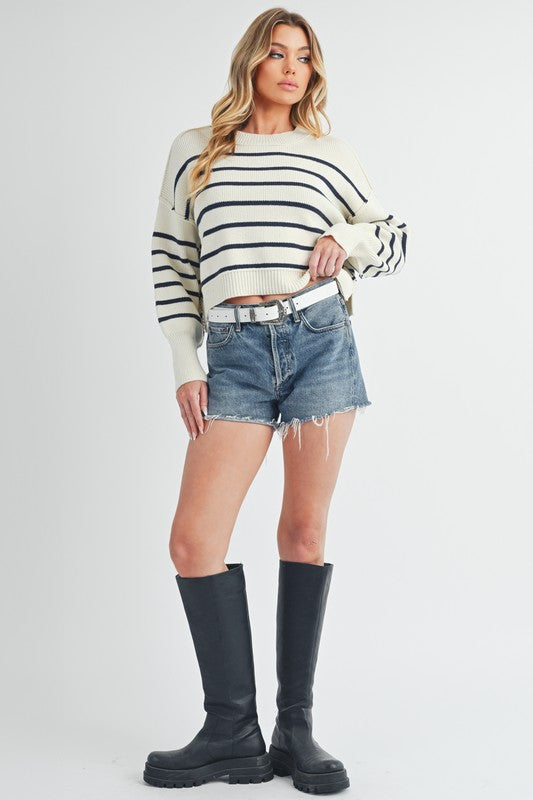 AEMI & Co. Striped Knit Marcella Sweater with Dropped Shoulders