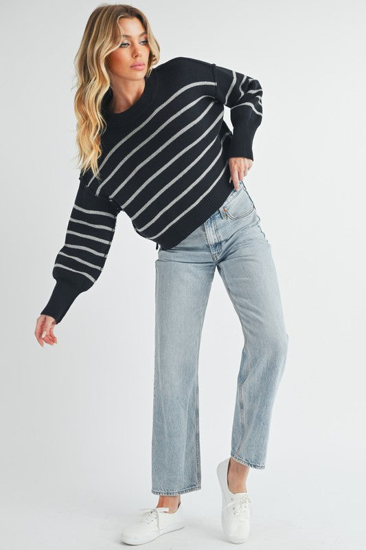 AEMI & Co. Striped Knit Marcella Sweater with Dropped Shoulders