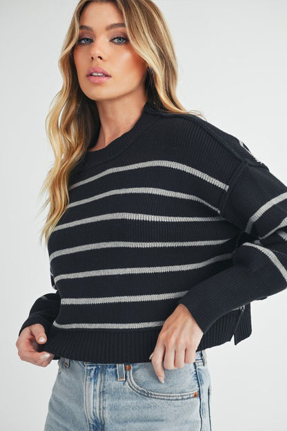 AEMI & Co. Striped Knit Marcella Sweater with Dropped Shoulders