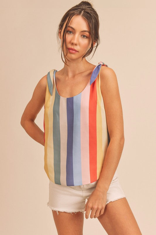 AEMI & Co. Colorful Striped Gracie Tank with Tie Straps